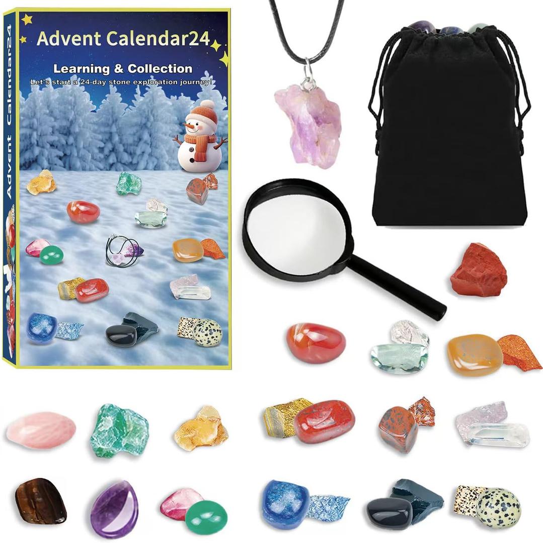 Gemstone Advent Calendar, Advent Calendar for Kids with 24 Gemstones, a Rock Collection Christmas Countdown Calendar to Open Each Day
