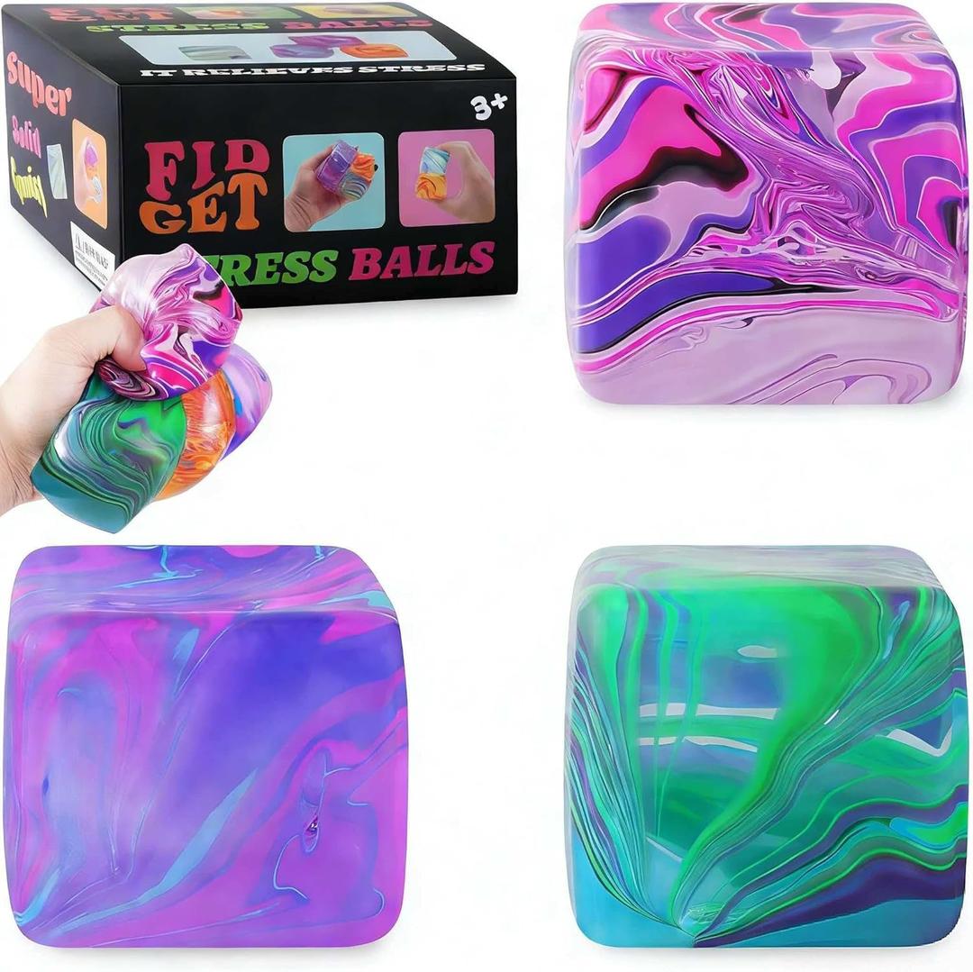 3Pack Big Squishy Stress Cube, Stress Balls for Kids & Adults, Ice Squishy Cube Sugar Balls, Sensory Fidget Toys for Anxiety Relief, Autism ADHD Stress Relief Toy, Classroom Prize, Party Favors