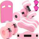 8 Pcs Water Aerobics Set Including Exercise Foam Dumbbells Aquatic Swim Belt Pull Buoy Swim Kickboard Sport Gloves Water Weights Equipment for Aquatic Fitness Weight Loss Fitness Tool (Pink)