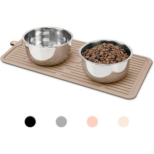 Ptlom Pet Placemat for Dog and Cat, Anti-Slip Waterproof Dogs Feeding Mat Prevent Food and Water Overflow, Bowl Mats Suitable for Medium and Small Pets, Taupe, Silicone