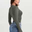 PINKMSTYLE Women Sexy V Neck Long Sleeve Bodysuit Slim Fit Ruched Going Out Y2K Top Flared Sleeve Collared Shirts Fall Outfit (Medium, Gray Green)