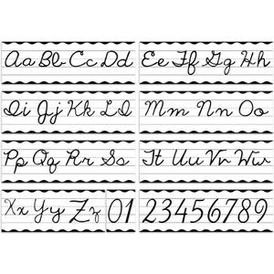 Set of 9 Cursive Writing Bulletin Board Cursive Alphabet Wall Strip for Teacher Supplies, Classroom Teaching Tool, Homeschooling, Kids Education (Classic Black)