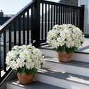 Artificial Hydrangea Flower Topiary Trees - 2 Sets Faux Silk Flower Potted Plant, UV Resistant Fake Outdoor Hydrangea Bush for Front Door, Farmhouse,Garden, Porch Decor (White)