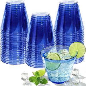 9 oz Clear Plastic Disposable Cups for Cocktail 50 Pack Fancy Cocktail Cup for Party Stemless Wine Glasses for Party Wedding Graduation BirthdayRoyal Blue
