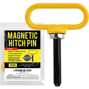 Mission Automotive Lawn Mower Hitch Pin - Yellow, Neodymium - Magnetic Hitch Pin with Neodymium Magnet for One-Handed Release & Secure Attachment to Tow-Behind Spreaders & Sweepers