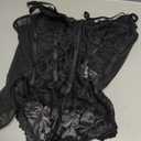 Milumia Women's Sexy Sheer Mesh Lace Bodysuit Spaghetti Strap Bustier Corset Tops Rave Party Club (Black, L)