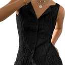 BLENCOT Women's Vest Top Slim Fitted Button Down Knit Vests Stretchy Textured Jacquard Going Out Tops, Medium