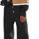 Women's 2 Piece Outfit Lounge Set Trendy Cardigan Sweater Pants Sets V Neck Button Pocket Knit Matching Loungewear (Medium, Blackbrown)