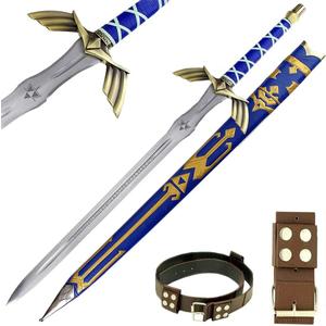 FULL TANG Carbon Steel Master Sword SHARPENED Skyward Limited Edition Deluxe w Belt, 14-Blue-BRB