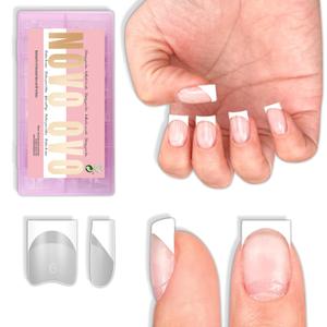 NOVO OVO White French Tip Half Cover Short Sharp Square False Nail Tips, Shallow Paste Matte Round-Square Pasting Zone for Soft Gel Acrylic Extension, Unisex Wide Press on Fake Nails 16 Sizes 224 Pcs