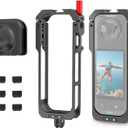 Metal Protective Cage for Insta360 X5, Aluminum Alloy Utility Frame with Silicone Lens Cover & 1/4" Thread Folding Fingers & Cold Shoe Mounts for Microphone/LED Light for Insta 360 Accessories