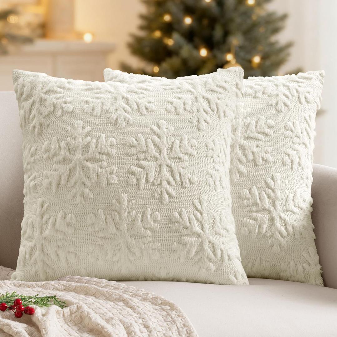MIULEE Christmas Cream White Throw Pillow Covers Snowflakes Decorative 2020 Inch Faux Wool Winter Festival Couch Pillow Covers Set of 2 Farmhouse Holiday Home Decors for Sofa Living Room Bed