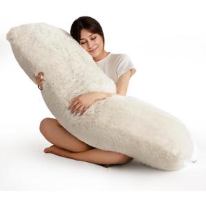 HIGOGOGO Body Pillow for Adults Extra Long Full Body Pillow with Removable Cover and Memory Foam Filling, for Side Sleepers and Pregnancy, Soft Support Pillow, Machine Washable (20x54 Inch) (Faux Fur-Beige)