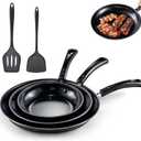 Nonstick Frying Pans Set of 3 - Carbon Steel Frying Pans with PFOA-Free Coating, Durable, Even-Heating, Stay-Cool Handle, Include 2 Spatulas & 7.9, 10.2, 11.8 Inch Skillets for All Stovetops