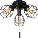 Pull Chain Light Fixture, 3 Light Semi Flush Mount Ceiling Fixture, Vintage Pendant Light Fixture for Porch/Hallway/Kitchen/Bedroom, Bulb Not Included, Black