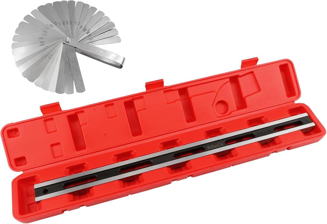 ReluxGo 24 Inch Machinist Precision Steel Straight Edge Tool, Cylinder Head Straight Edge, Straight Edge Machined Flat with Complimentary Feeler Gauges for Checking Cylinder Heads and Engine Blocks