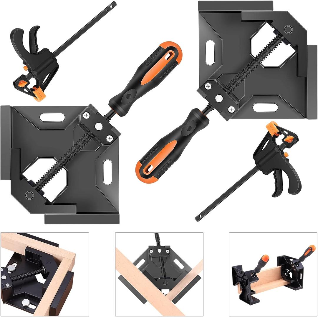 NAYE Corner Clamp,Right Angle Clamp 90 Degree Positioning Square Holder,Woodworking Carpenter Tool Set with 4" Bar Clamps for Face Frame,Boxes,Door,Cabinet (Black)