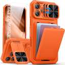 SSLOTSCASE for iPhone 17 Pro Wallet Case with 2X Screen Protector, Card Holder & Kickstand & Slide Lens Cover & Camera Stand, Hard Shockproof Men Women Phone Case Cover for iPhone 17 Pro 2025, Orange
