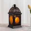 DECORKEY Candle Lanterns Decorative Indoor & Outdoor, 12'' Vintage Moroccan Hanging&Tabletop Lantern, Christmas Halloween Metal Candle Holder for Home Front Porch Patio Decor (Amber)