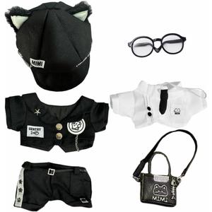 niannyyhouse 20cm Plush Doll Clothes Hat Coat Shirt Pants Backpack Glasses Black Cat Set 8in Doll Accessories Dress Up