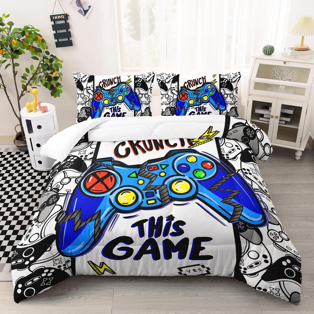 AILONEN Gamepad Comforter Set Full Size, Modern Gamer Fitted Bedding Set for Kids Boys,Children Video Game Bed in a Bag Duvet Set,1 Quilt and 2 Pillowcases,Soft Microfiber AILONEN Gamepad Comforter Set Full Size, Modern Gamer Fitted Bedding Set for Kids Boys,Children Video Game Bed in a Bag Duvet Set,1 Quilt and 2 Pillowcases,Soft Microfiber