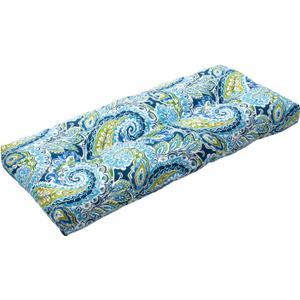 Magpie Fabrics Patio Bench Cushion 45"x18", Indoor/Outdoor Non-Slip Water Resistant Long Seat Pads, Tufted Loveseat Cushion for Swing, Settee, Window, Garden, Wicker, Front Porch (Paisley Lapis Green)