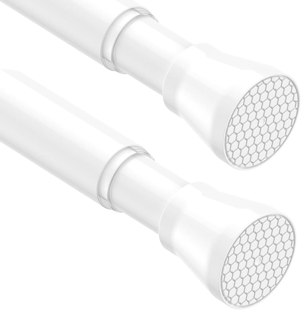 2Pcs Tension Curtain Rods for Windows 28 to 48 Inch, 7/8 Diameter Spring Loaded Curtain Rod Adjustable Small Curtain Rods No Drilling Tension Rod for Door, Bathroom, Kitchen, White