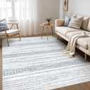 Nakagishi 5x7 Area Rugs Living Room: Washable Boho Large Neutral Soft Farmhouse Rug Stain Resistant Modern Indoor Floor Non-Slip Carpet for Bedroom Nursery Kids Playroom Office Dining Dorm-White Blue