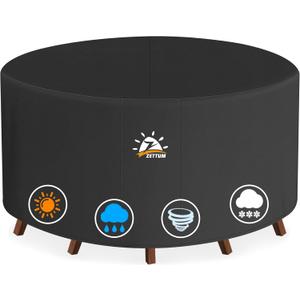 Zettum Round Patio Table Cover 68 Inch - 600D Outdoor Furniture Cover Round Waterproof & Heavy Duty, Lawn Furniture Set Covers for Outside Dining Table and Chairs Seating Combo - 68 x 68 x 28 Inch