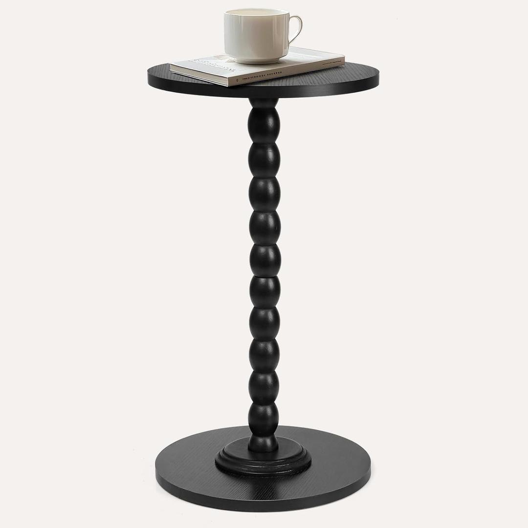 Round Side Table for Small Spaces - 22.56 inch Height, Modern End Table with Solid Wood Leg, Compact Accent Table for Living Room, Bedroom, Office, Easy No-Tool Assembly (Black)