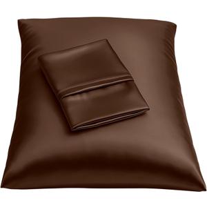 Brown Satin Pillowcase with Zipper, for Hair and Skin Care, Feels Soft and Cool Like a Silk Pillowcase, Satin Pillow Cases 2 Pack, Slik Pillow Cover, Queen Size, Set of 2