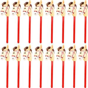 16 Pieces 40 Inch Inflatable Stick Horse Cowboy Cowgirl Horse Head Stick Pony Stick Balloon for Cowboy Theme Parties Chsirtmas Birthday Party Home Decoration