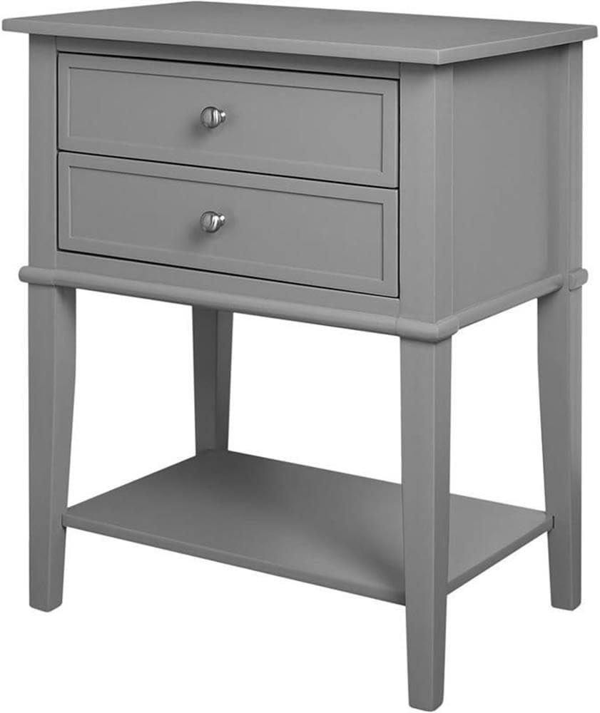 Ameriwood Home Franklin Accent Table with 2 Drawers, Gray Finish, Engineered Wood Night Stand with Drawers or Small Bedside Table for Bedroom and More (Grey)