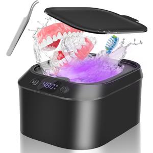 Ultrasonic Retainer Cleaner Machine, 46KHz Ultrasonic Dental Cleaner with UViolet Light, 3 Timer Mode Portable Ultrasonic Denture Cleanser for Mouth Guard Aligner Jewelry Ring