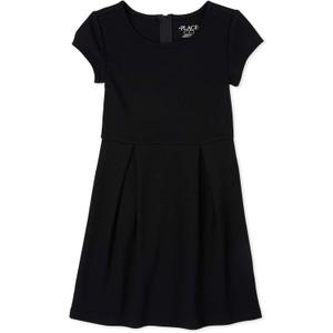The Children's Place Girls' Short Sleeve Ponte Dress (6-7, Black)