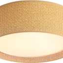 WINGBO 15.7" Modern 3-Light Flush Mount Ceiling Light Fixture with Fabric & Acrylic Double Drum Shade for Bedroom Living Room Dining Room Hallway Entryway, Brown, Medium