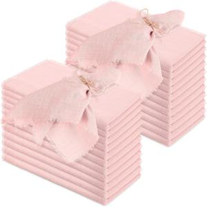 Preboun 24 Pcs Fringe Napkins Bulk Cloth Cotton Soft 17 x 17 Inch Rustic Reusable Washable Festive Square Table Napkins with Fringe for Parties Wedding Restaurant Table Accessory (Dusty Rose)