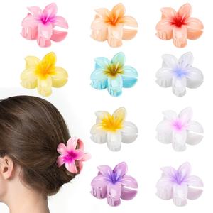 HAPTIME 10 Pack Flower Claw Clips for Women, Preppy Hair Clips, Plumeria Hair Clip, Hawaiian Flower Hair Clips, Gifts for Women Teen Girls