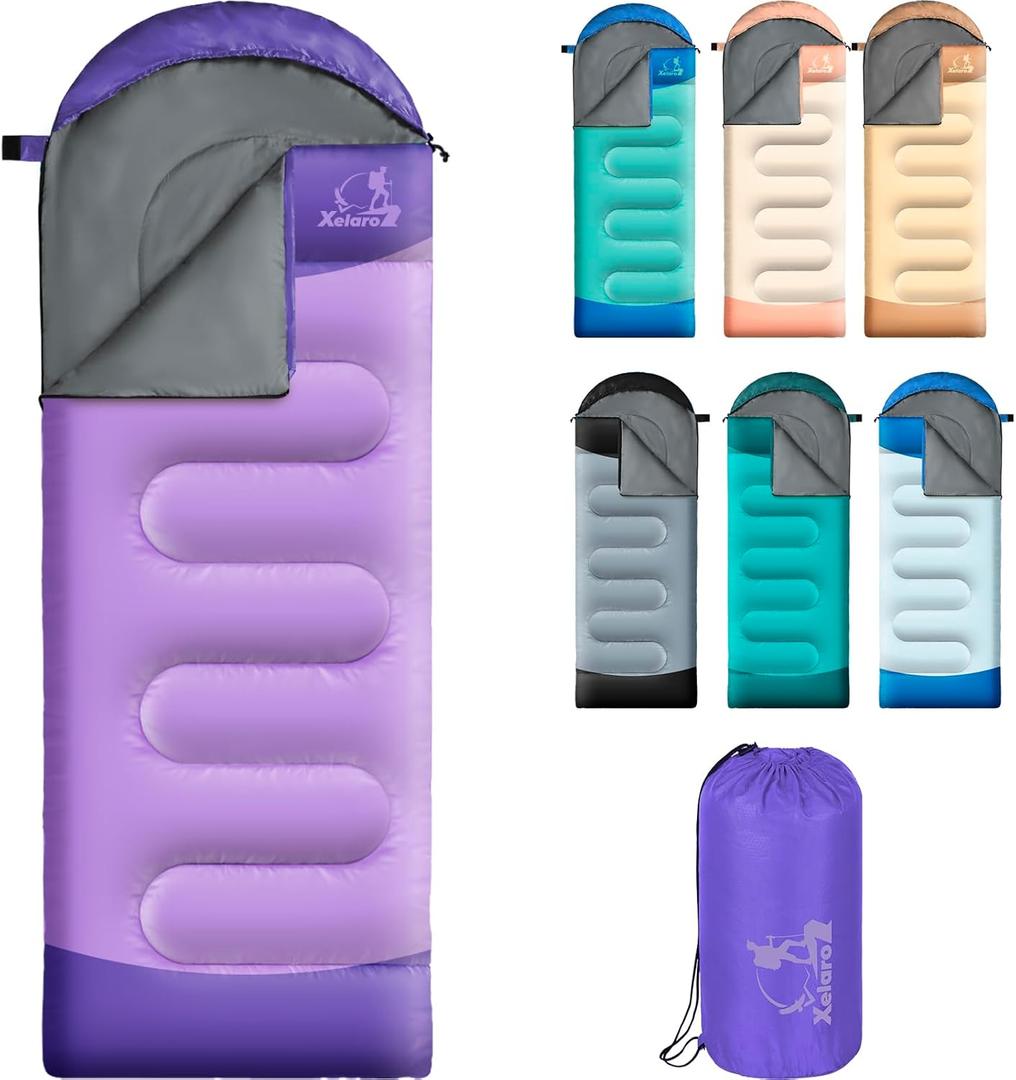 Sleeping Bags for Adults Kids - 3 Season Cold&Warm Weather Waterproof Camping Sleeping Bags - Lightweight Sleeping Bags for Camping Hiking Outdoor Travel (Pale Purple&Purple)