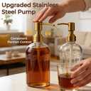 Coffee Syrup Dispenser Set of 2, 13.5 oz (400ml) Glass Bottles with Antique Bronze Stainless Steel Pump, Coffee Bar Syrup Pump Dispensers with Funnel, Cleaning Tools & Tags