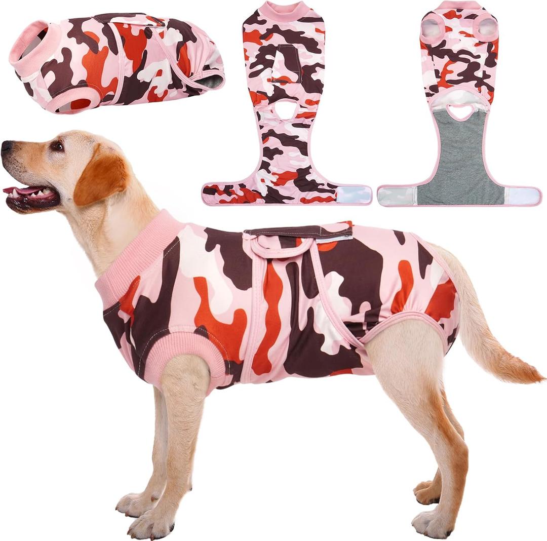 Kuoser Recovery Suit for Dogs Cats After Surgery, Professional Pet Recovery Shirt Dog Abdominal Wounds Bandages, Substitute E-Collar & Cone,Prevent Licking Dog Onesies Pet Surgery Recovery Suit (Large (Back:16.1-20.1'', Weight:23-48 Lb), PinkCamo)
