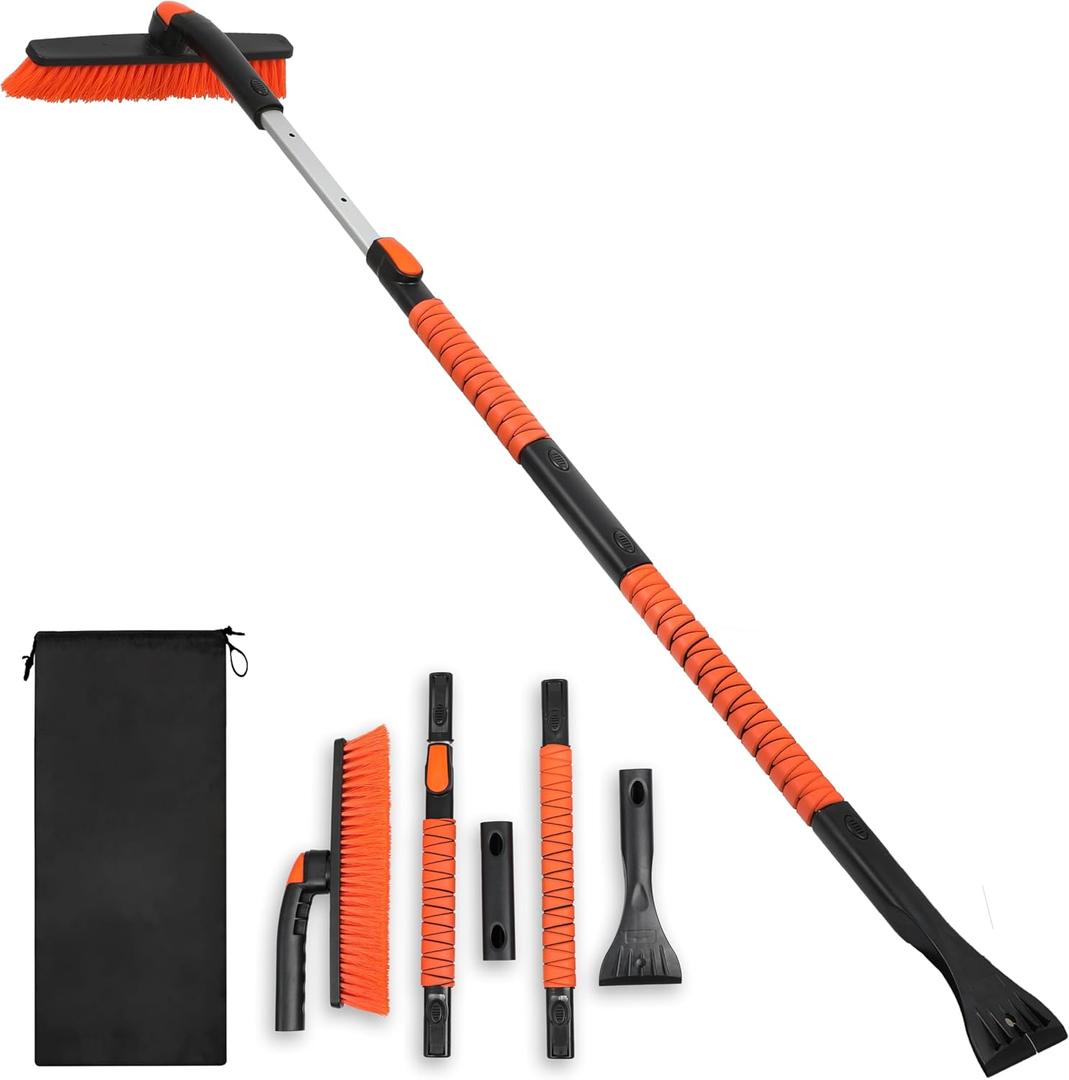 EcoNour 53 3 in 1 Extendable Snow Brush with Ice Scraper for Car Windshield | 360 Pivoting Long Snow Brush for SUV, Truck, and Car | Winter Car Accessories