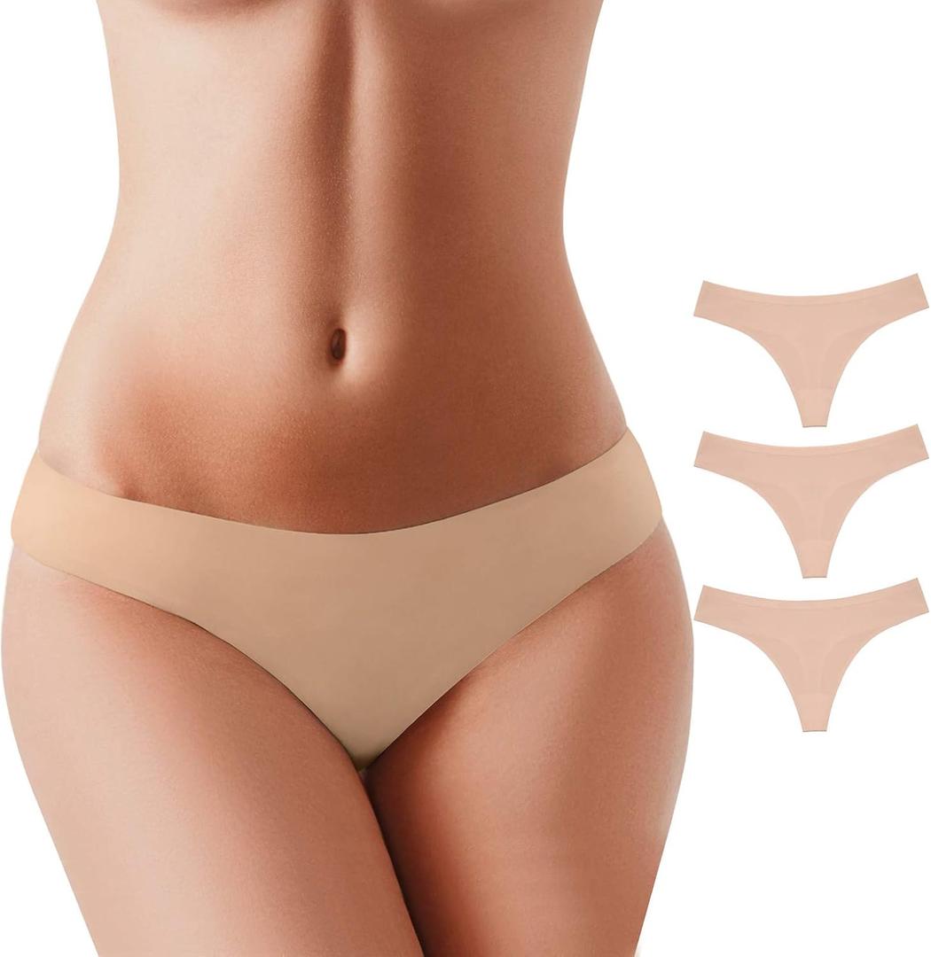 BUBBLELIME XS-XXL Sport Thong Panties Women Low Rise Sexy G-String No Show Bonded Breathable Underwear (6 Pack&3 Pack&1 Pack) (Beige, XL)