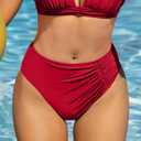 2 x YELAIVP Women's High Waisted Bikini Bottom Tummy Control Ruched Bathing Suit Bottom Full Coverage Swimsuit Bottoms, size M, L (Red)