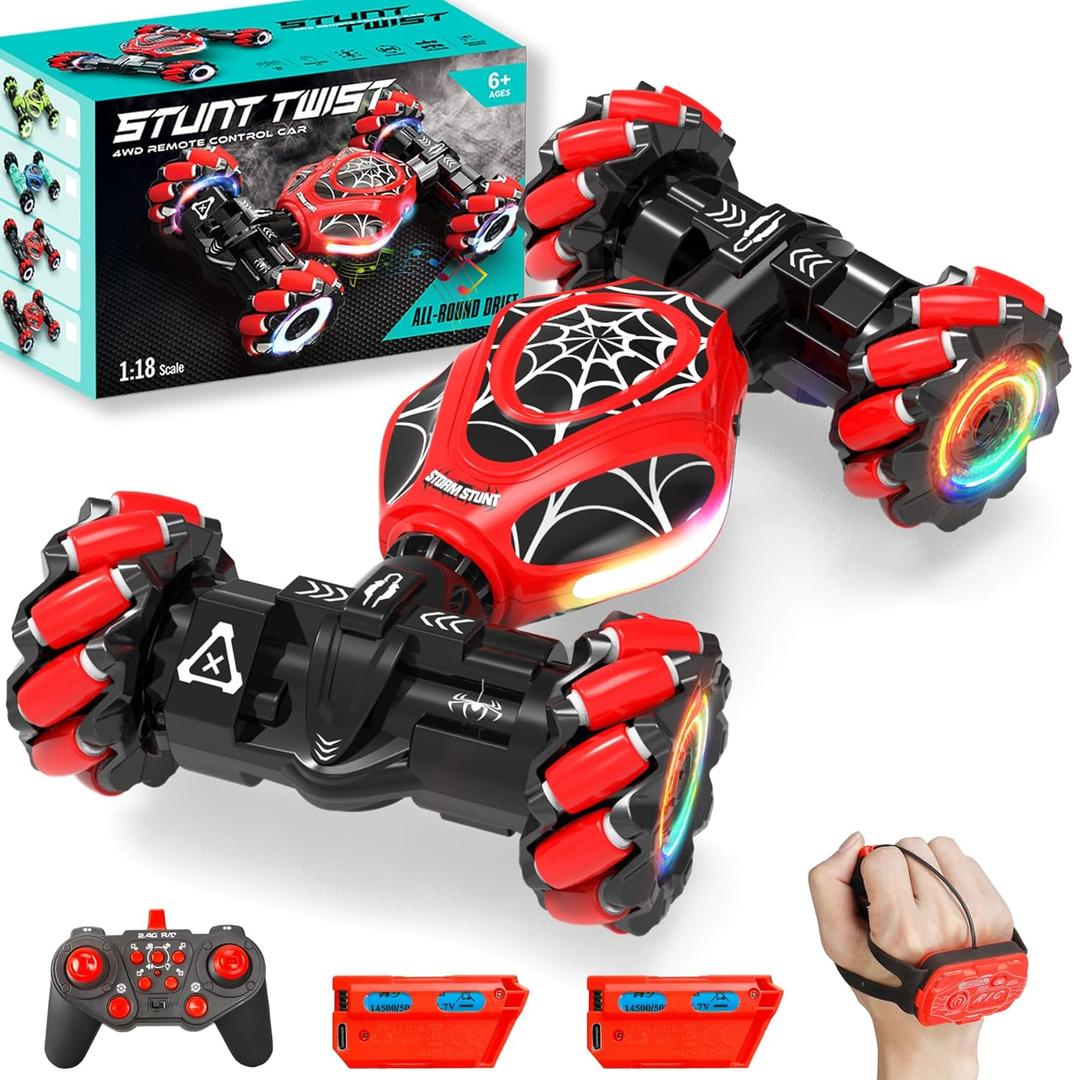 Spider Gesture RC Car, 2.4GHz Gesture Sensing RC Stunt Car Toys for 6-12 Years Old Boys Girls, Hand Controlled Remote Drift Twist Offroad 360 Rotation with Lights Music for Birthday Gifts (Black Red Spider)