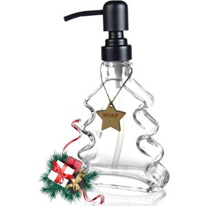 Christmas Tree Soap Dispenser, Glass Soap Dispenser with Black 304 Rust Proof Pump, Christmas Tree Shaped Great for Xmas Decor, Hand Soap, Dish Soap, Kitchen, Bathroom