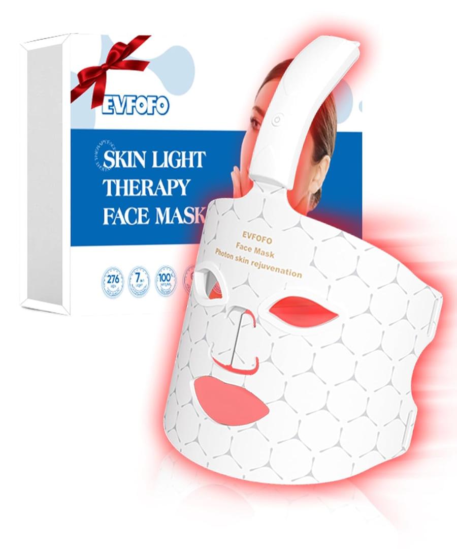 Red Light Therapy Mask for Face, 7-1 Colors Led face mask light therapy for Wrinkles, Fine Lines, Dark Spots, Portable & Rechargeable for Home Working Travel Yoga Sleep, White