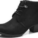 Deep Mouth High Heels Women's Boots Lace Up Chunky Heel Ankle Boots Suede Comfortable Material Boots, Black, US 8