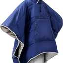 Preboun 1 Pcs Thermal Poncho Wearable Hooded Blanket Winter Poncho Wearable Sleeping Bag Water Resistant Windproof for Men Women (Navy Blue)