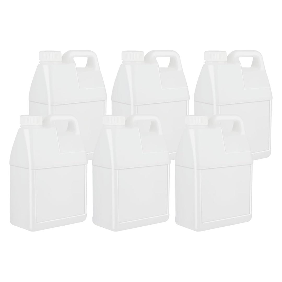 6 Pack 64 oz Clear Plastic Jugs with Lids, Water Jug Storage Containers with Ergonomic Handle, HDPE Containers for Water, Sauces, Beverage, Soaps, Liquids (0.5 Gallon)